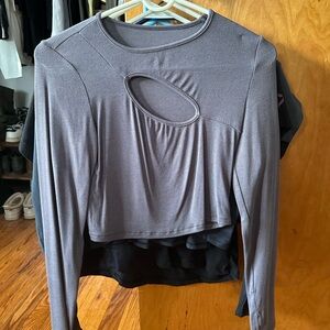 Gray Cut-Out Long Sleeve Top